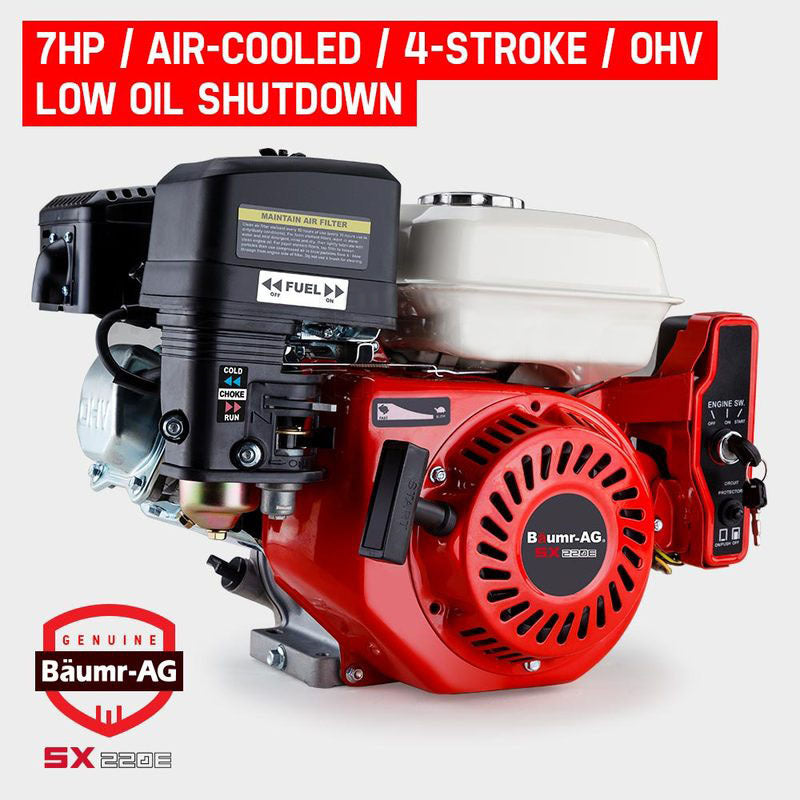 Baumr-AG 7HP Petrol Engine Stationary Motor OHV Horizontal Shaft Electric Start 4-stroke V219-ENGPTLBMRC21E