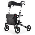 EQUIPMED Foldable Aluminium Walking Frame Rollator with Bag and Seat, Silver V219-EQHCRL10A
