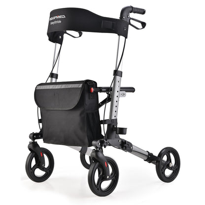 EQUIPMED Foldable Aluminium Walking Frame Rollator with Bag and Seat, Silver V219-EQHCRL10A