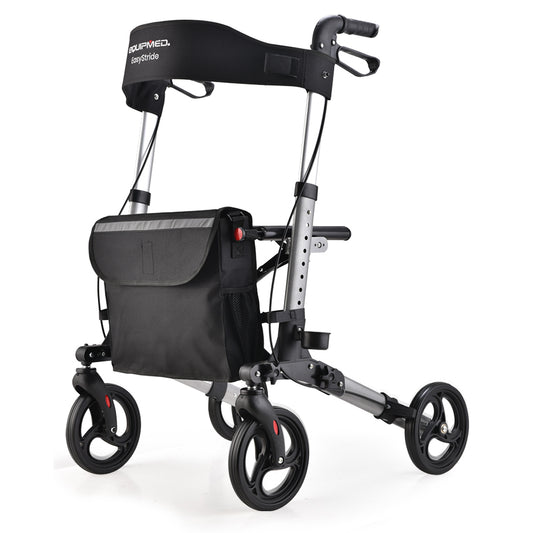EQUIPMED Foldable Aluminium Walking Frame Rollator with Bag and Seat, Silver V219-EQHCRL10A