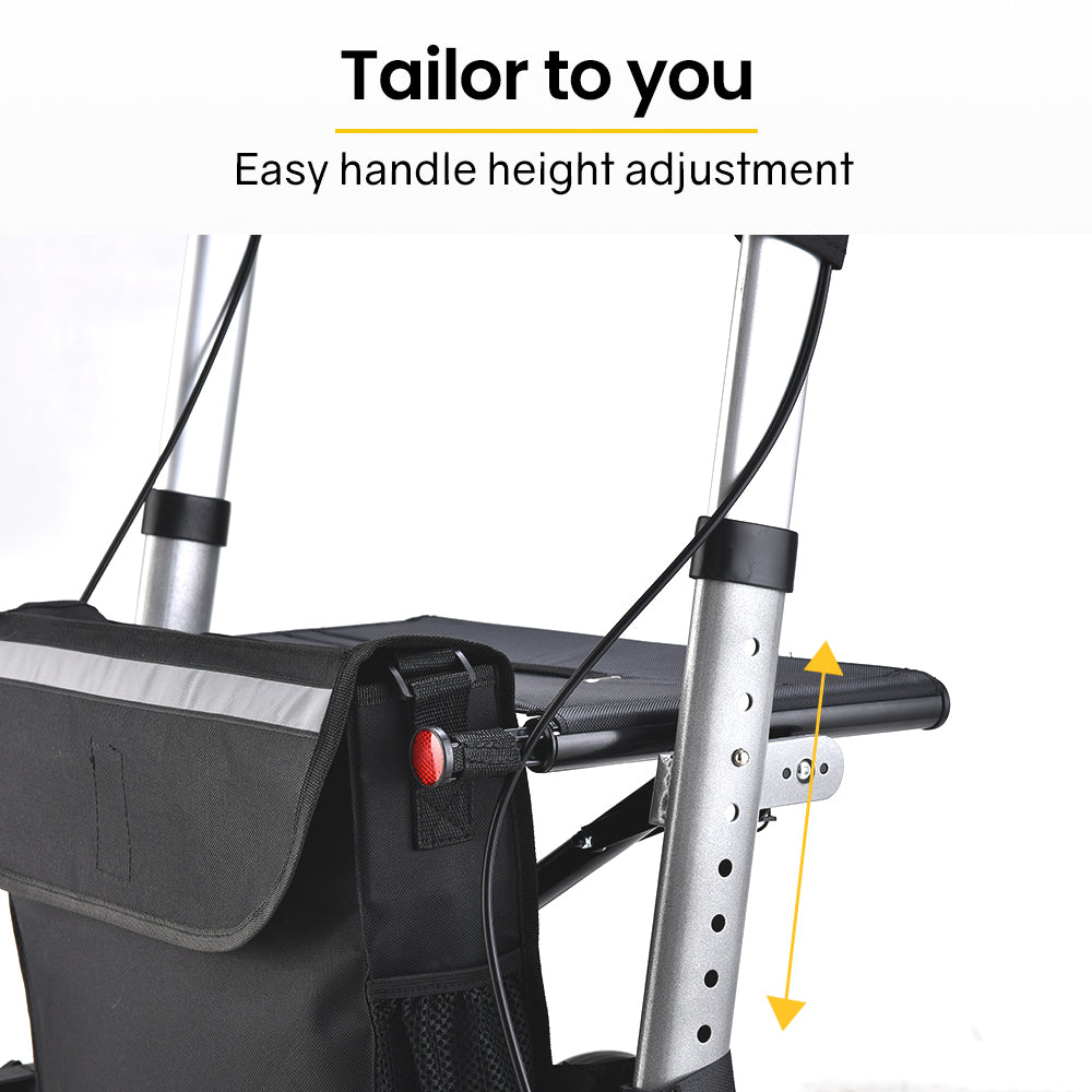 EQUIPMED Foldable Aluminium Walking Frame Rollator with Bag and Seat, Silver V219-EQHCRL10A
