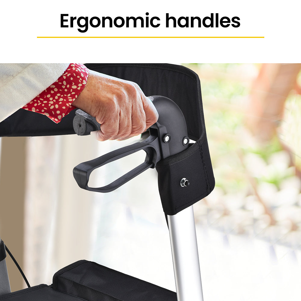 EQUIPMED Foldable Aluminium Walking Frame Rollator with Bag and Seat, Silver V219-EQHCRL10A