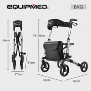 EQUIPMED Foldable Aluminium Walking Frame Rollator with Bag and Seat, Silver V219-EQHCRL10A