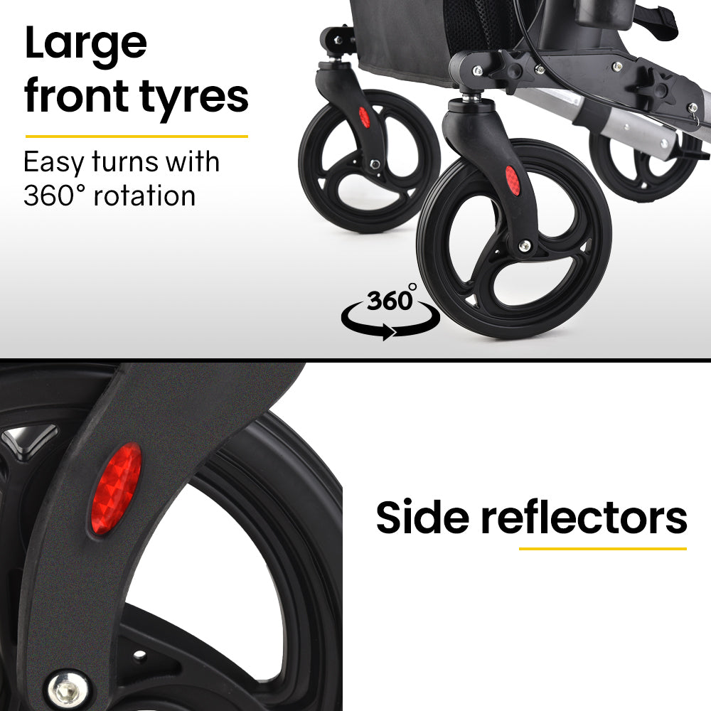 EQUIPMED Foldable Aluminium Walking Frame Rollator with Bag and Seat, Silver V219-EQHCRL10A