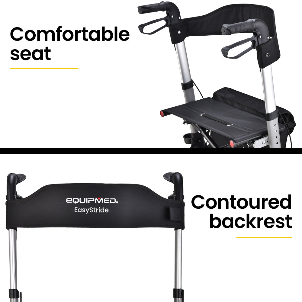 EQUIPMED Foldable Aluminium Walking Frame Rollator with Bag and Seat, Silver V219-EQHCRL10A