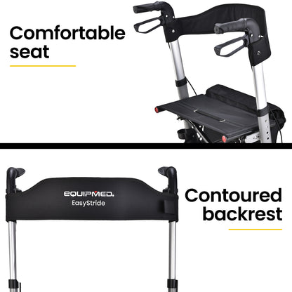 EQUIPMED Foldable Aluminium Walking Frame Rollator with Bag and Seat, Silver V219-EQHCRL10A