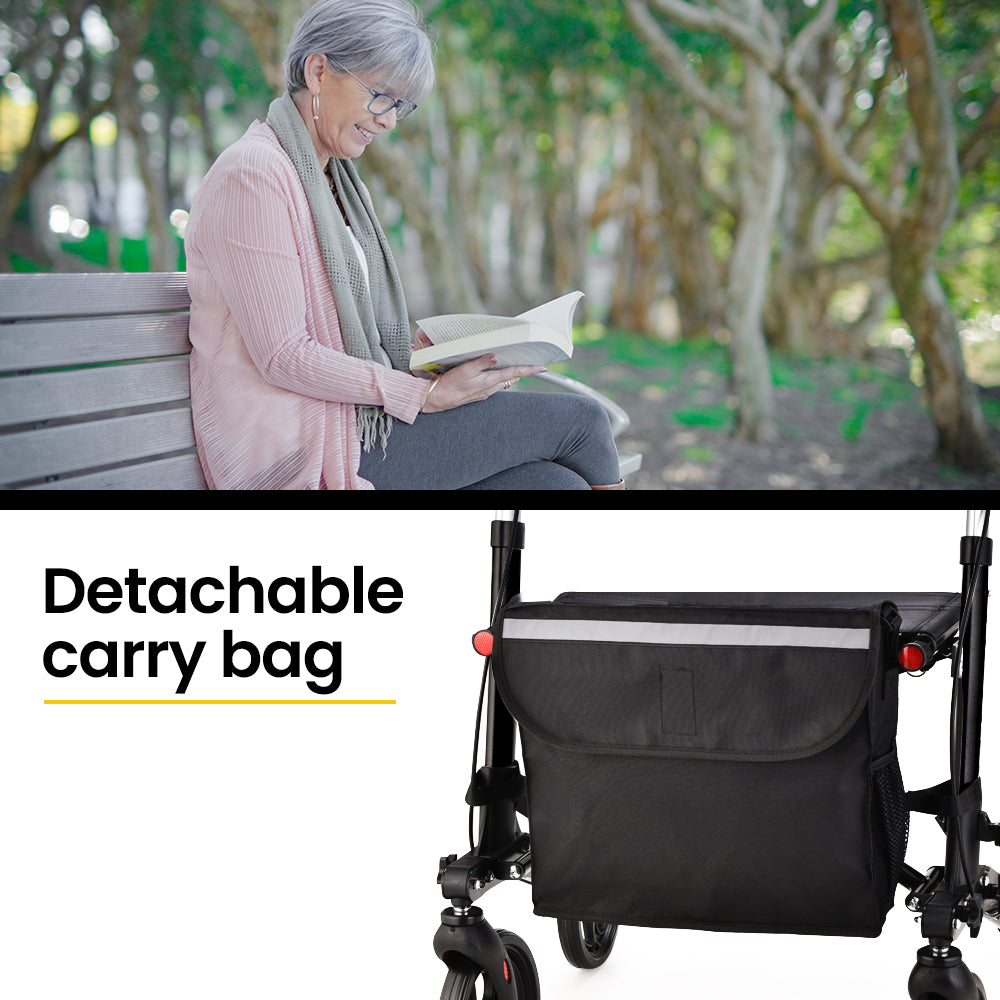 EQUIPMED Foldable Aluminium Walking Frame Rollator with Bag and Seat, Silver V219-EQHCRL10A