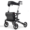 EQUIPMED Foldable Aluminium Walking Frame Rollator with Bag and Seat, Titanium Colour V219-EQHCRL11A