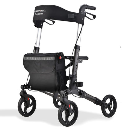 EQUIPMED Foldable Aluminium Walking Frame Rollator with Bag and Seat, Titanium Colour V219-EQHCRL11A