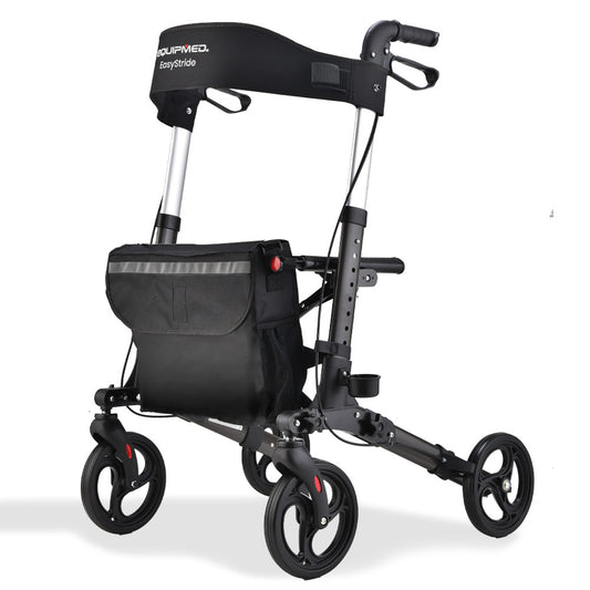 EQUIPMED Foldable Aluminium Walking Frame Rollator with Bag and Seat, Titanium Colour V219-EQHCRL11A