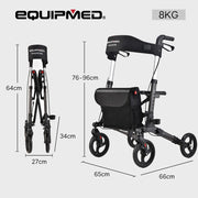 EQUIPMED Foldable Aluminium Walking Frame Rollator with Bag and Seat, Titanium Colour V219-EQHCRL11A