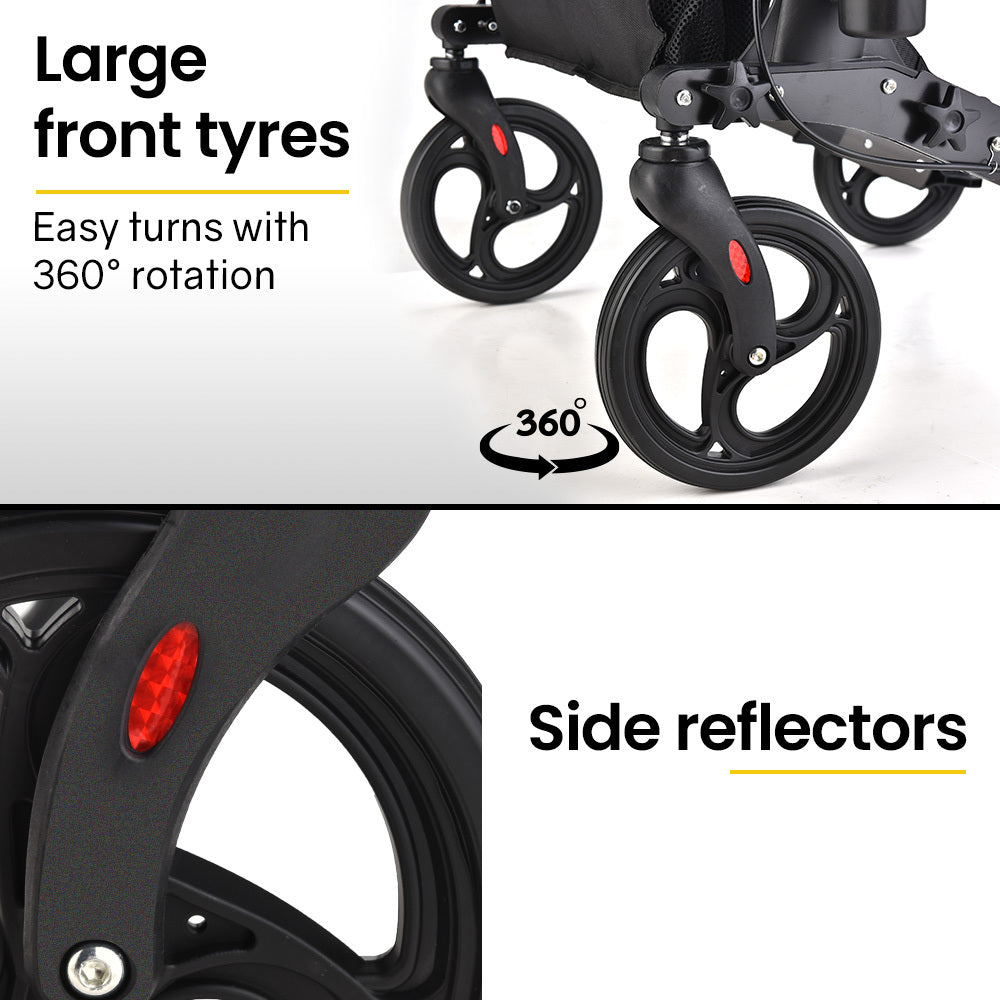 EQUIPMED Foldable Aluminium Walking Frame Rollator with Bag and Seat, Titanium Colour V219-EQHCRL11A