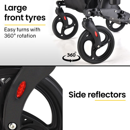 EQUIPMED Foldable Aluminium Walking Frame Rollator with Bag and Seat, Titanium Colour V219-EQHCRL11A