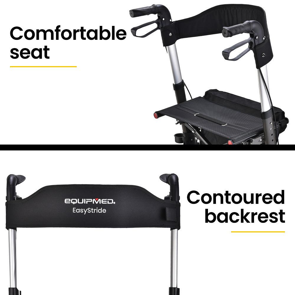 EQUIPMED Foldable Aluminium Walking Frame Rollator with Bag and Seat, Titanium Colour V219-EQHCRL11A