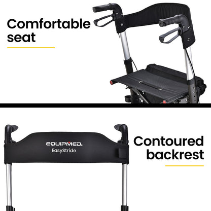 EQUIPMED Foldable Aluminium Walking Frame Rollator with Bag and Seat, Titanium Colour V219-EQHCRL11A