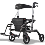 EQUIPMED 2-in-1 Foldable Aluminium Walking Frame Rollator and Transit Wheelchair with Bag, Titanium colour V219-EQHCRL21A