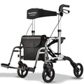 EQUIPMED 2-in-1 Folding Rollator Wheelchair Adjustable Mobility Walker w/ Park Brakes & Bag, Silver V219-EQHCRL22A