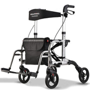 EQUIPMED 2-in-1 Folding Rollator Wheelchair Adjustable Mobility Walker w/ Park Brakes & Bag, Silver V219-EQHCRL22A