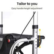 EQUIPMED 2-in-1 Folding Rollator Wheelchair Adjustable Mobility Walker w/ Park Brakes & Bag, Silver V219-EQHCRL22A
