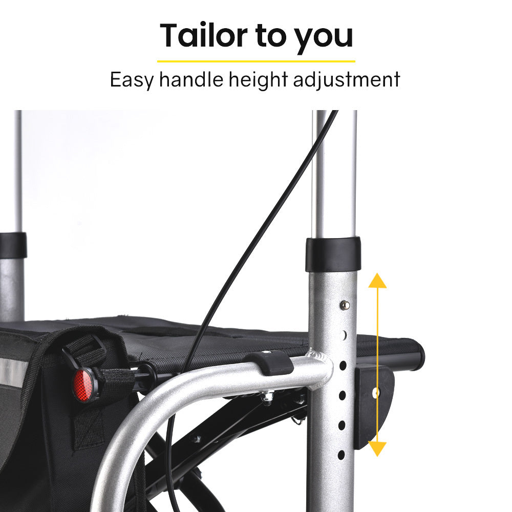 EQUIPMED 2-in-1 Folding Rollator Wheelchair Adjustable Mobility Walker w/ Park Brakes & Bag, Silver V219-EQHCRL22A