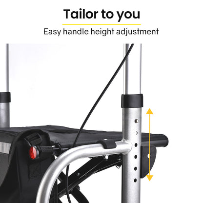 EQUIPMED 2-in-1 Folding Rollator Wheelchair Adjustable Mobility Walker w/ Park Brakes & Bag, Silver V219-EQHCRL22A