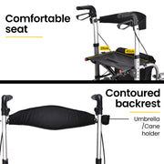 EQUIPMED 2-in-1 Folding Rollator Wheelchair Adjustable Mobility Walker w/ Park Brakes & Bag, Silver V219-EQHCRL22A