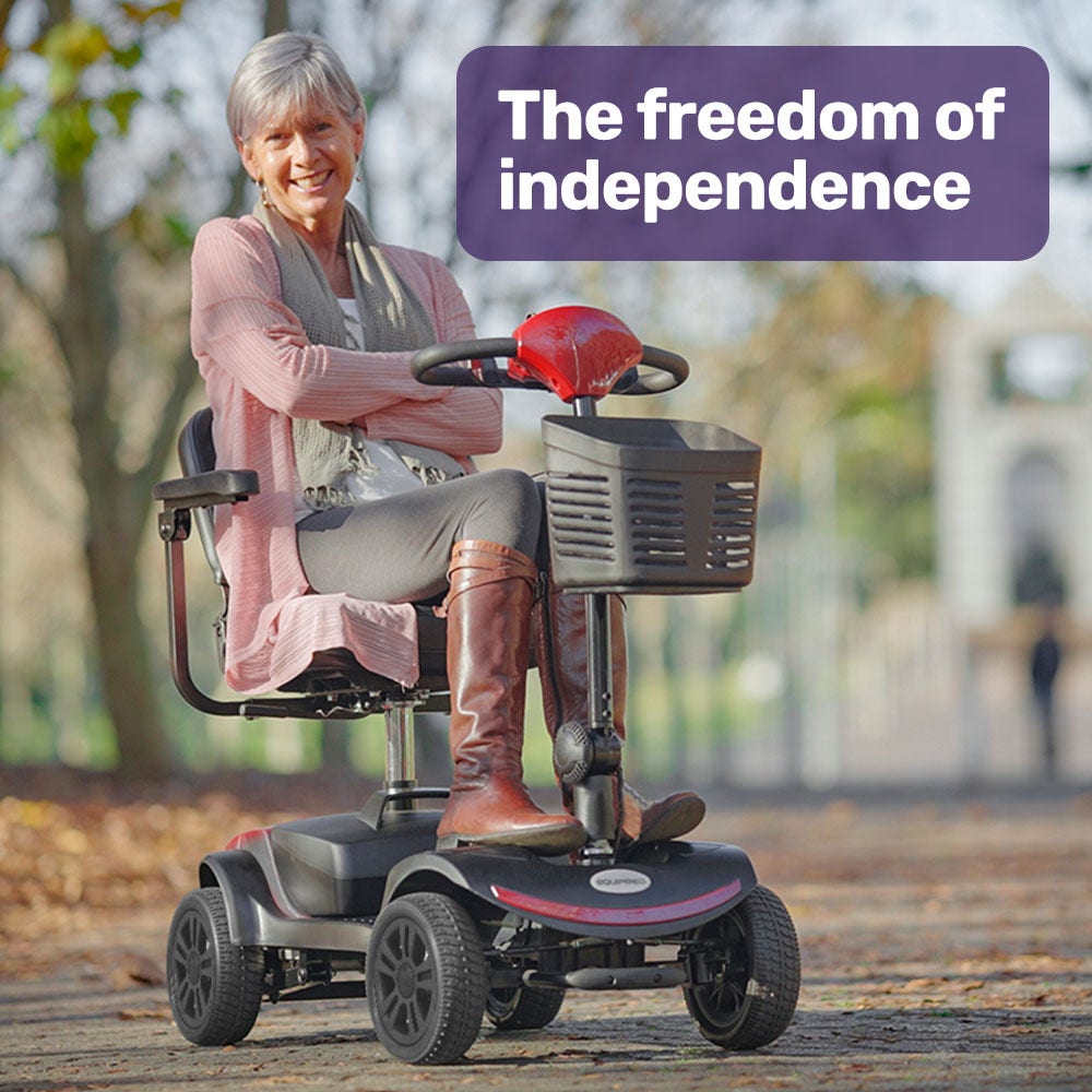 EQUIPMED Electric Mobility Scooter Portable Folding for Elderly Older Adult, SmartRider Black & Red V219-EQMOHC06A