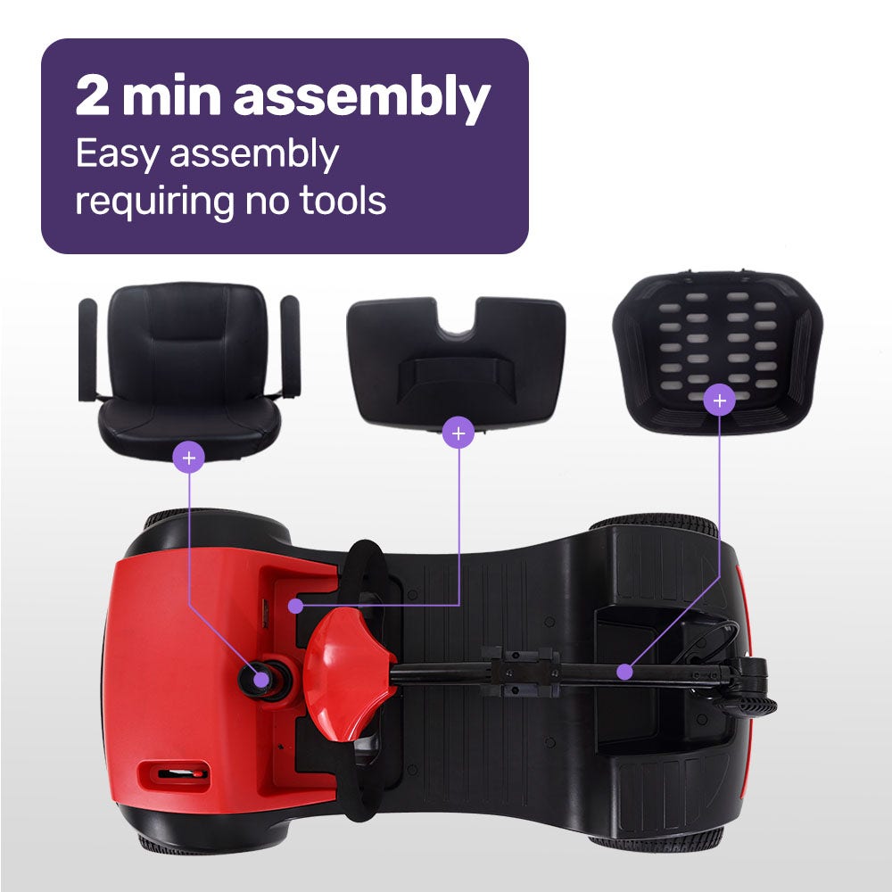 EQUIPMED Electric Mobility Scooter Portable Folding for Elderly Older Adult, SmartRider Black & Red V219-EQMOHC06A