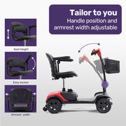 EQUIPMED Electric Mobility Scooter Portable Folding for Elderly Older Adult, SmartRider Black & Red V219-EQMOHC06A