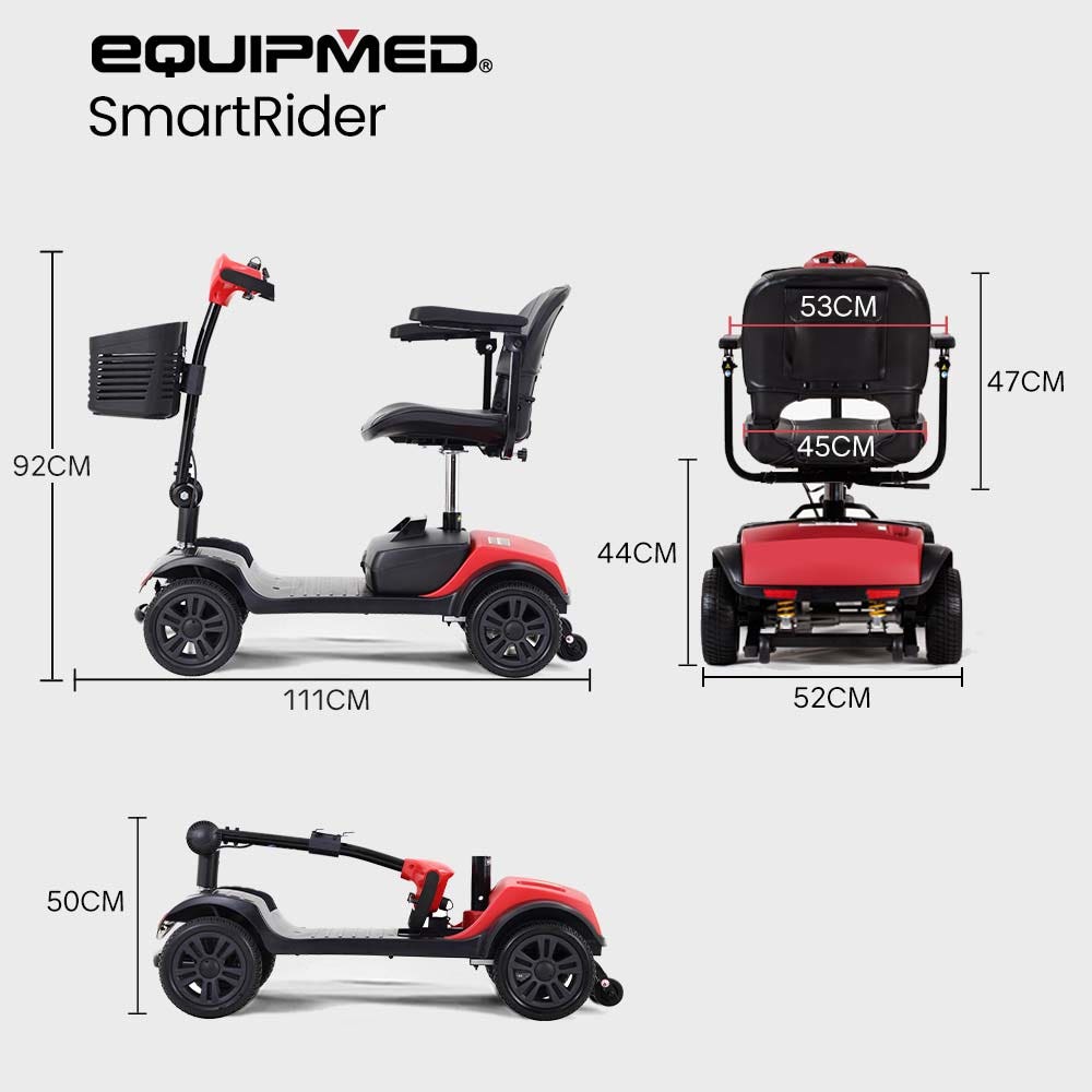 EQUIPMED Electric Mobility Scooter Portable Folding for Elderly Older Adult, SmartRider Black & Red V219-EQMOHC06A