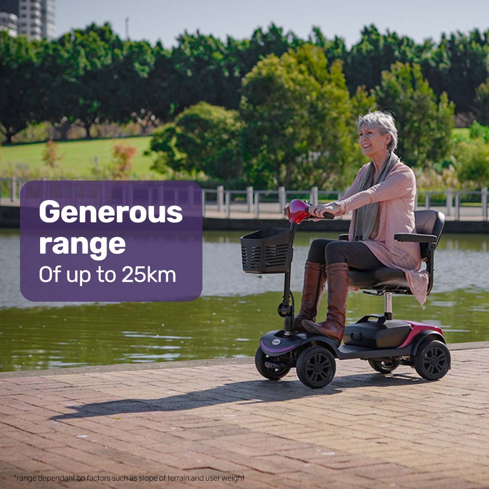 EQUIPMED Electric Mobility Scooter Portable Folding for Elderly Older Adult, SmartRider Black & Red V219-EQMOHC06A