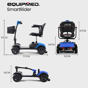 EQUIPMED Electric Mobility Scooter Portable Folding for Elderly Older Adult, SmartRider Black & Blue V219-EQMOHC07A