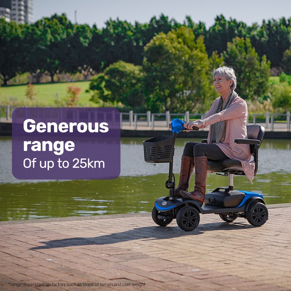 EQUIPMED Electric Mobility Scooter Portable Folding for Elderly Older Adult, SmartRider Black & Blue V219-EQMOHC07A