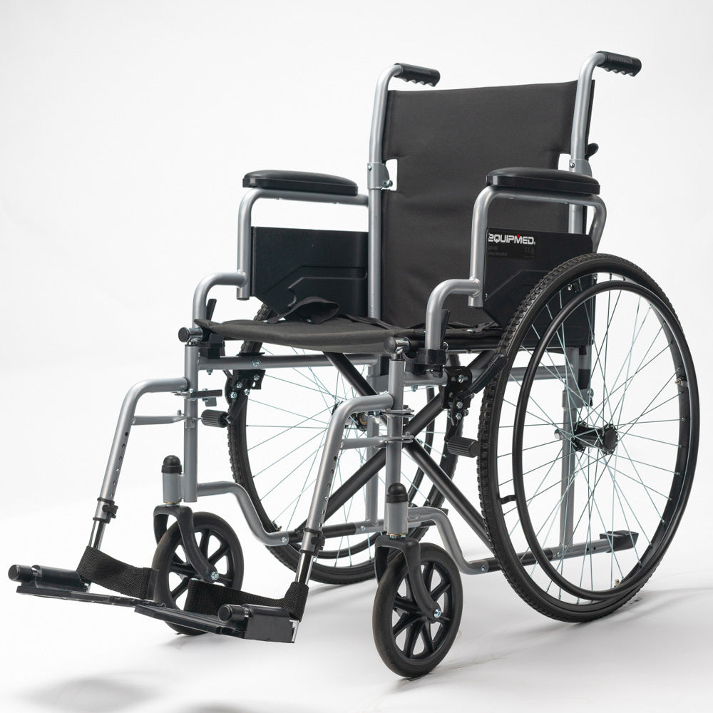 EQUIPMED 24 Inch Folding Wheelchair Lightweight Portable for Elderly and Disabled, Grey V219-EQWRHC05A