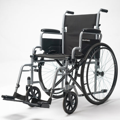 EQUIPMED 24 Inch Folding Wheelchair Lightweight Portable for Elderly and Disabled, Grey V219-EQWRHC05A