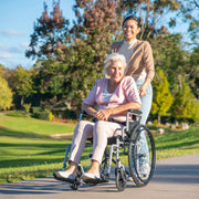 EQUIPMED 24 Inch Folding Wheelchair Lightweight Portable for Elderly and Disabled, Grey V219-EQWRHC05A