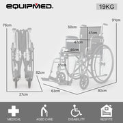 EQUIPMED 24 Inch Folding Wheelchair Lightweight Portable for Elderly and Disabled, Grey V219-EQWRHC05A