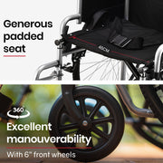 EQUIPMED 24 Inch Folding Wheelchair Lightweight Portable for Elderly and Disabled, Grey V219-EQWRHC05A