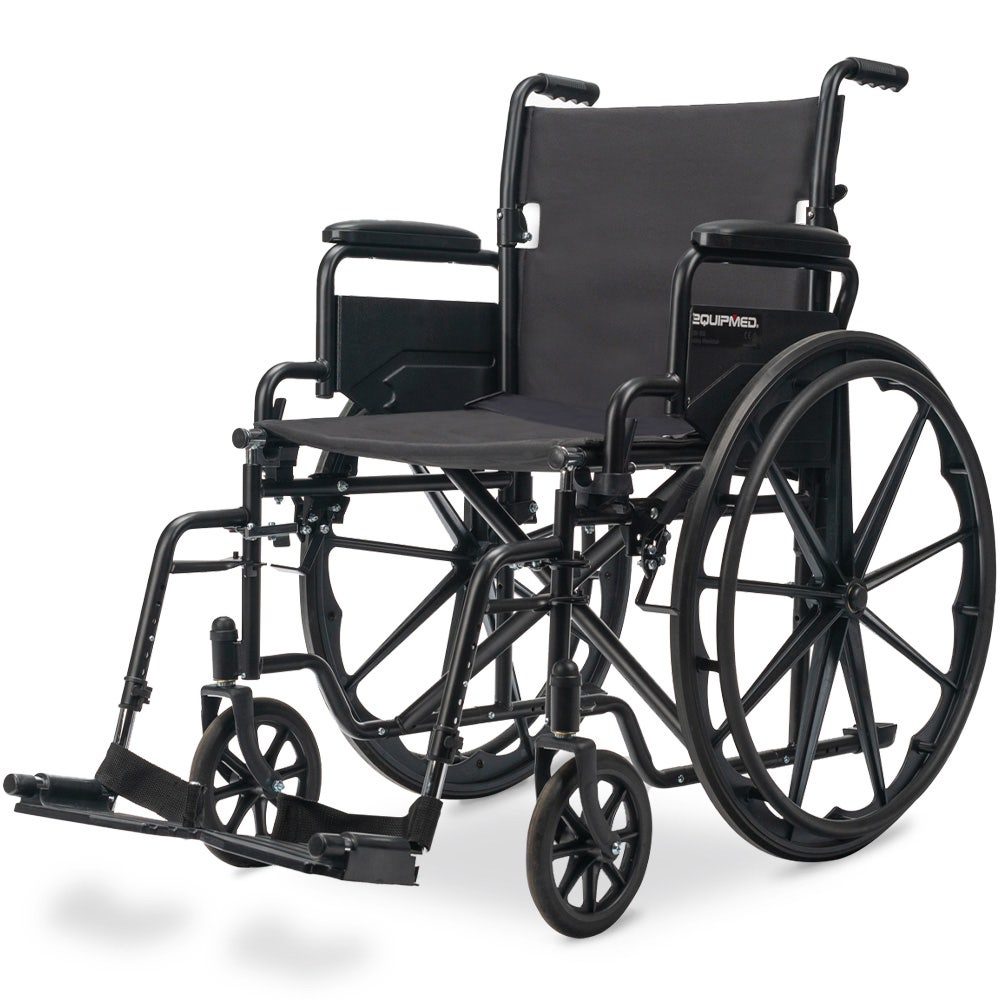 EQUIPMED 24 Inch Folding Wheelchair with Park Brakes, 136kg Capacity, 51cm Wide Seat, Black V219-EQWRHC07A
