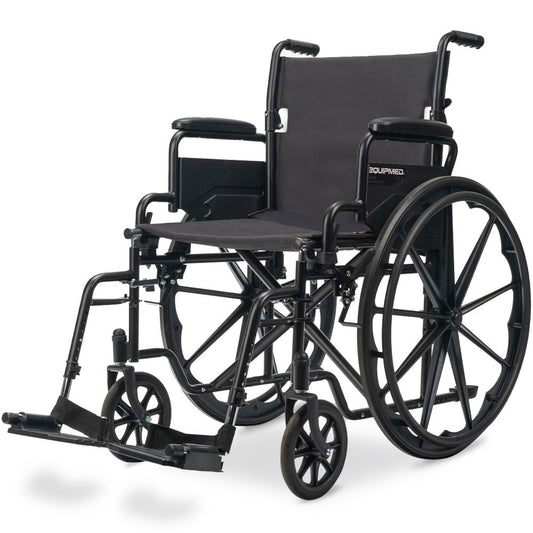 EQUIPMED 24 Inch Folding Wheelchair with Park Brakes, 136kg Capacity, 51cm Wide Seat, Black V219-EQWRHC07A