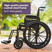 EQUIPMED 24 Inch Folding Wheelchair with Park Brakes, 136kg Capacity, 51cm Wide Seat, Black V219-EQWRHC07A