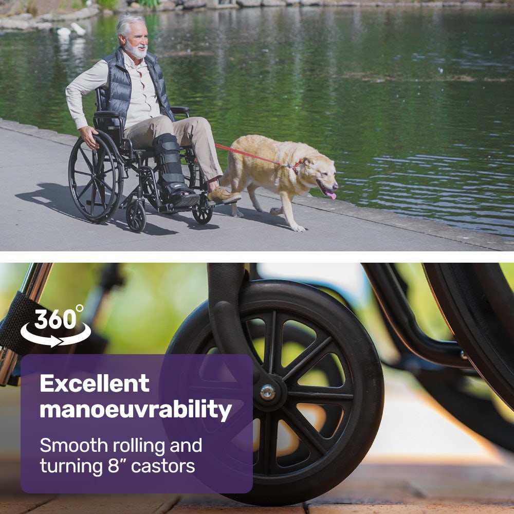 EQUIPMED 24 Inch Folding Wheelchair with Park Brakes, 136kg Capacity, 51cm Wide Seat, Black V219-EQWRHC07A