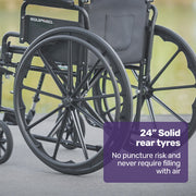 EQUIPMED 24 Inch Folding Wheelchair with Park Brakes, 136kg Capacity, 51cm Wide Seat, Black V219-EQWRHC07A