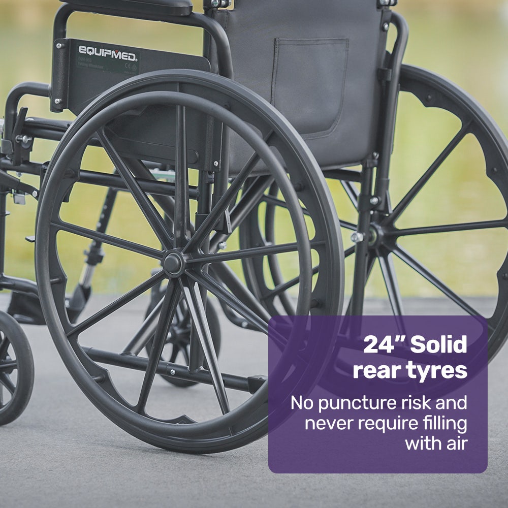 EQUIPMED 24 Inch Folding Wheelchair with Park Brakes, 136kg Capacity, 51cm Wide Seat, Black V219-EQWRHC07A