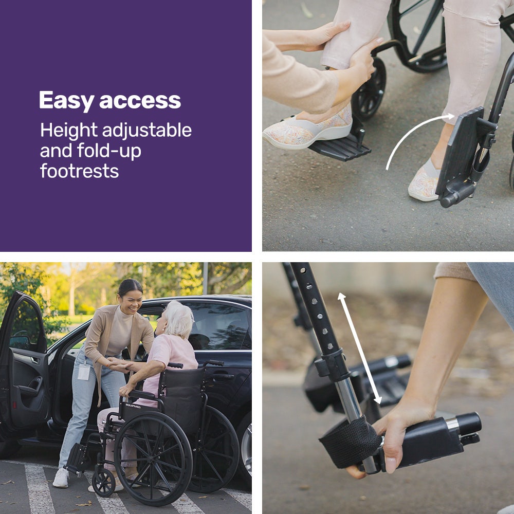 EQUIPMED 24 Inch Folding Wheelchair with Park Brakes, 136kg Capacity, 51cm Wide Seat, Black V219-EQWRHC07A