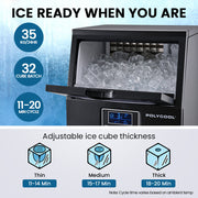 POLYCOOL Commercial Ice Maker Machine, up to 35kg/24hr, Timer & Self Cleaning Programs V219-FDSICMPY35KA