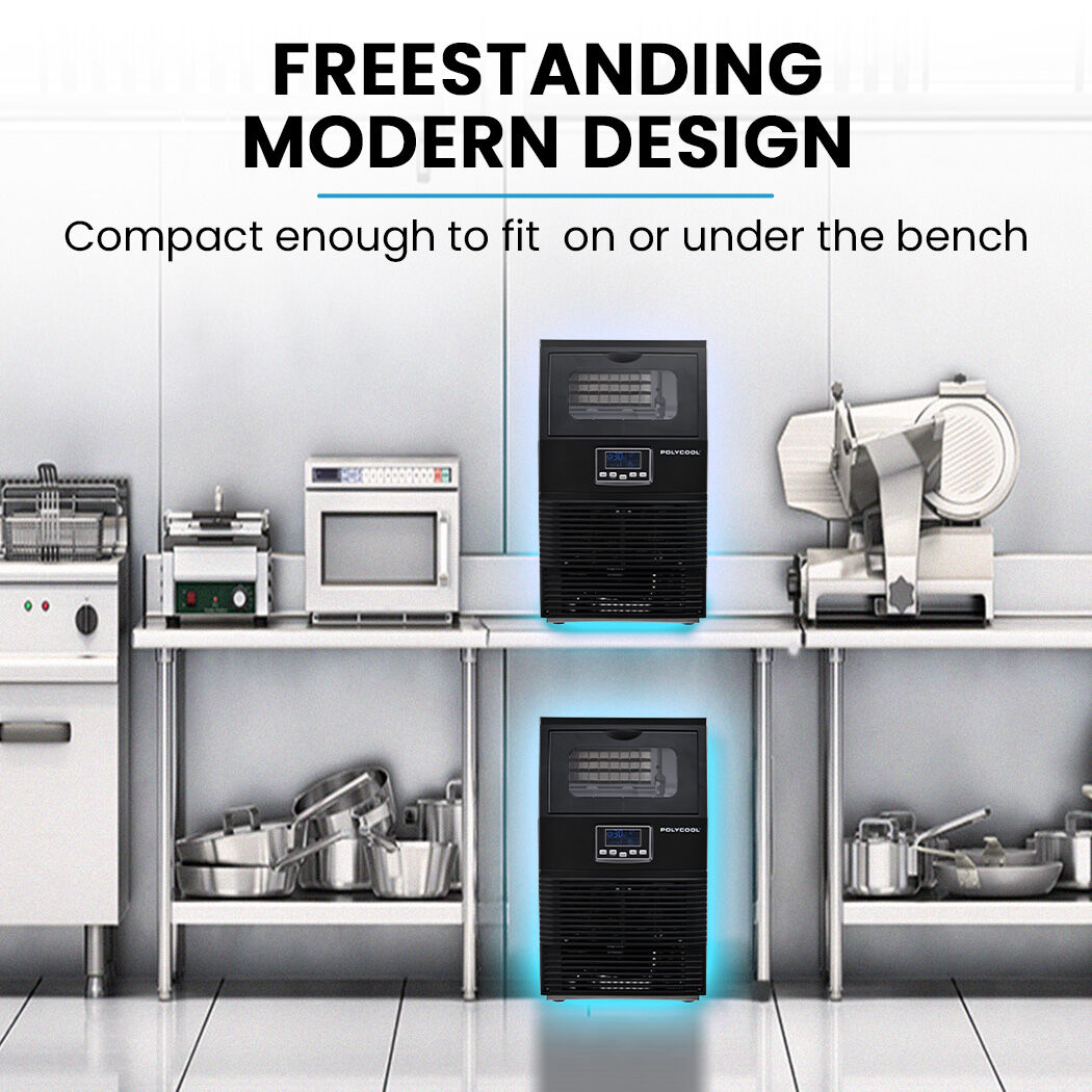 POLYCOOL Commercial Ice Maker Machine, up to 35kg/24hr, Timer & Self Cleaning Programs V219-FDSICMPY35KA