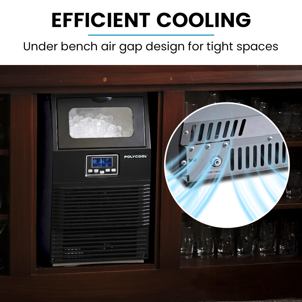 POLYCOOL Commercial Ice Maker Machine, up to 35kg/24hr, Timer & Self Cleaning Programs V219-FDSICMPY35KA