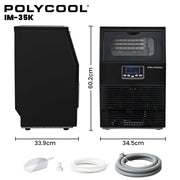 POLYCOOL Commercial Ice Maker Machine, up to 35kg/24hr, Timer & Self Cleaning Programs V219-FDSICMPY35KA