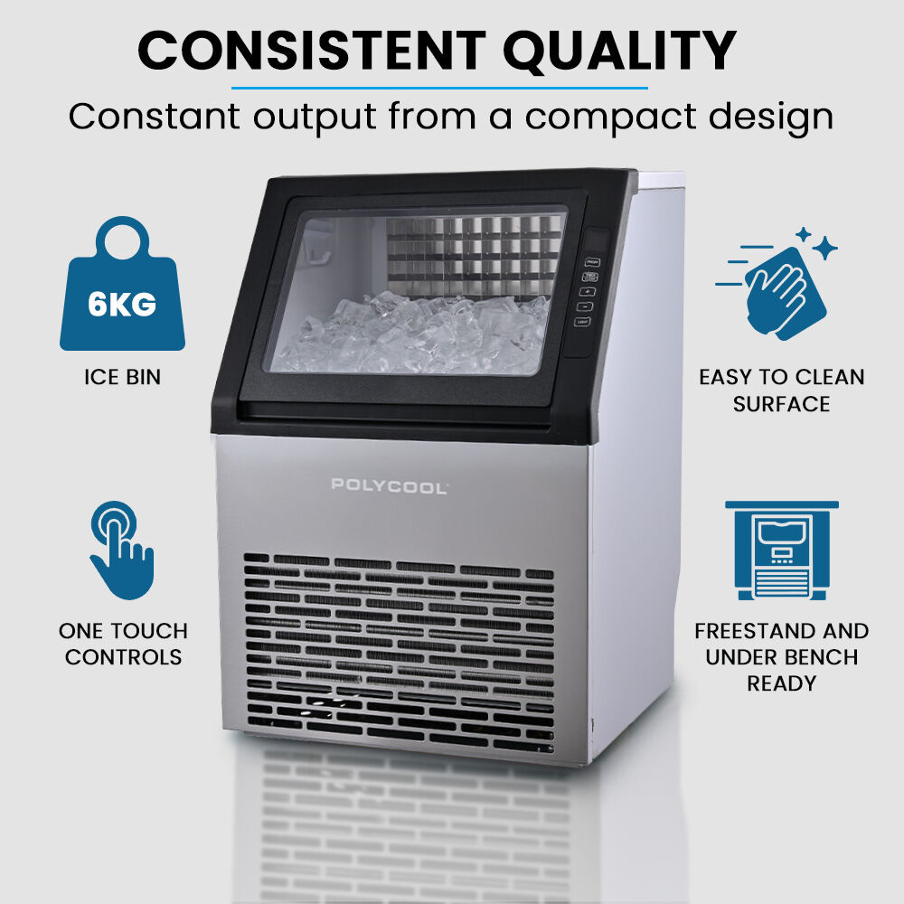 POLYCOOL Commercial Ice Maker Machine, up to 45kg/24hr, Timer & Self Cleaning Programs V219-FDSICMPY45KA